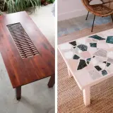 Prima e dopo: come rivestire un tavolo di formica con un effetto terrazzo colorato.