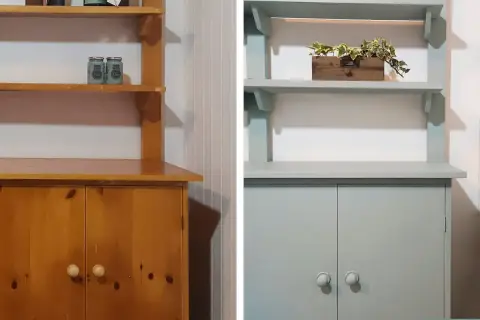 Prima e dopo: un mobile in legno trasformato con un nuovo colore.