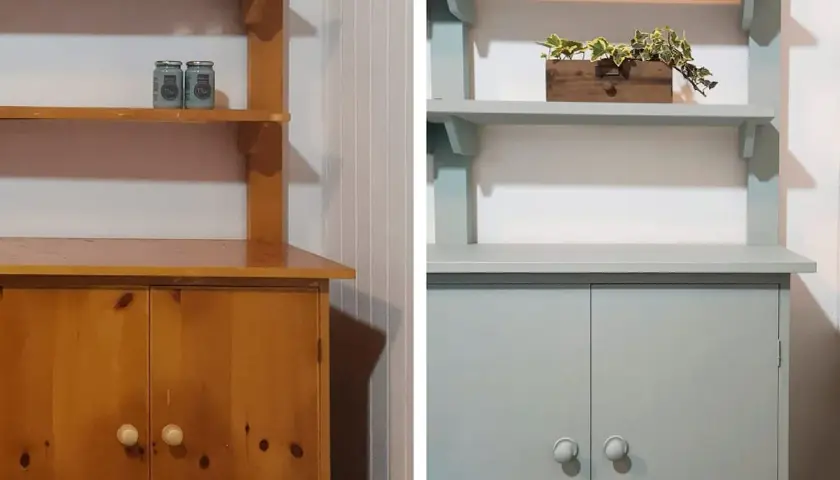 Prima e dopo: un mobile in legno trasformato con un nuovo colore.