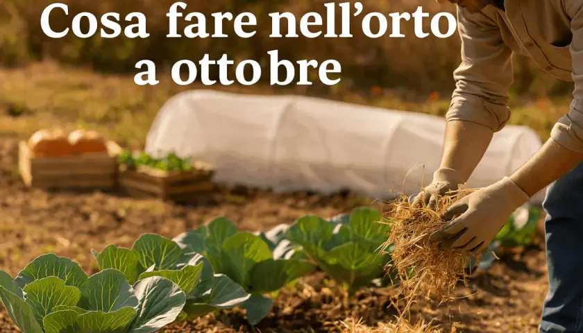 Un orto autunnale con cavoli e zucche. È tempo di preparare il terreno e pensare a cosa piantare a ottobre per raccogliere in primavera.