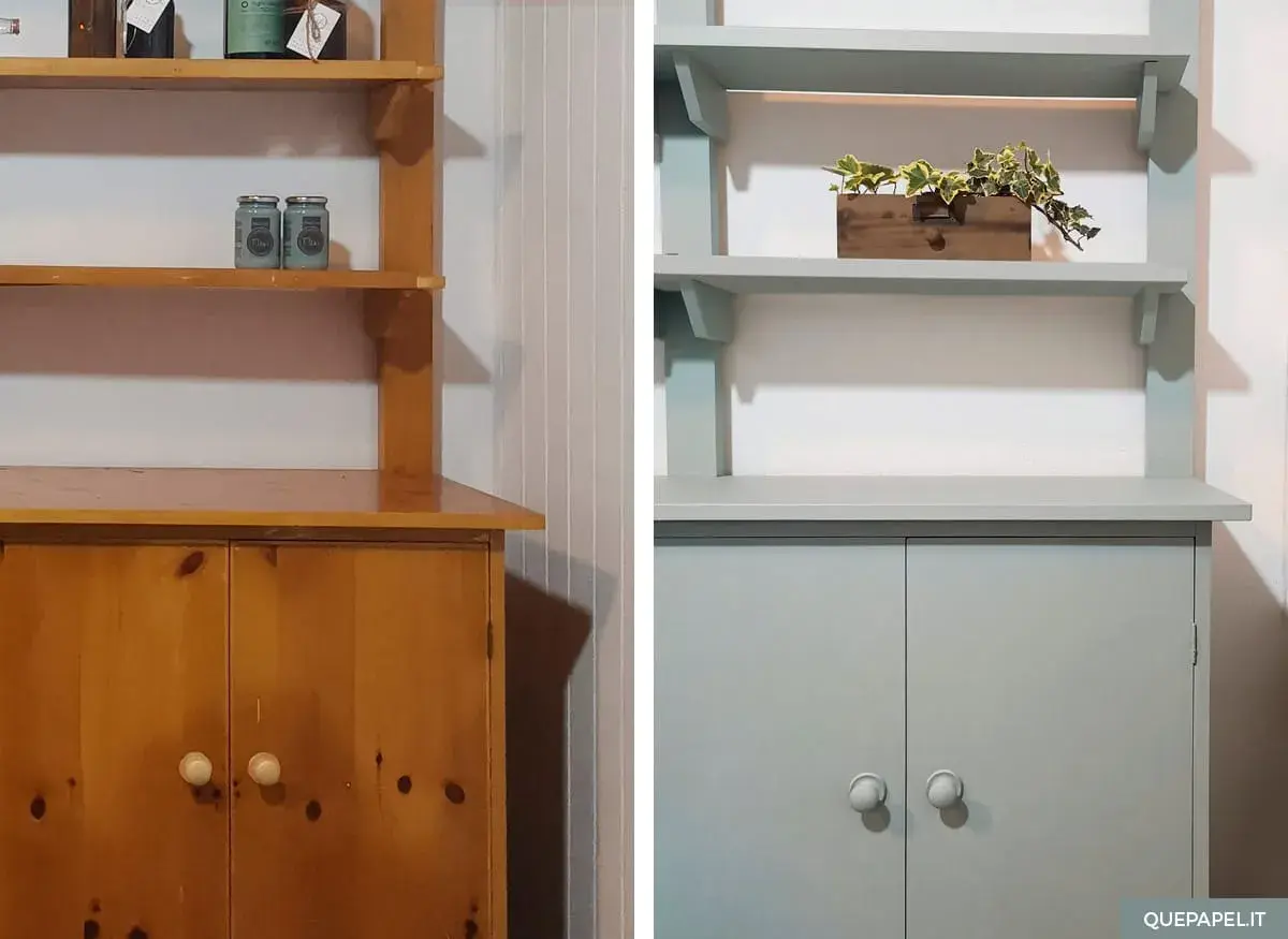 Prima e dopo: un mobile in legno trasformato con un nuovo colore.