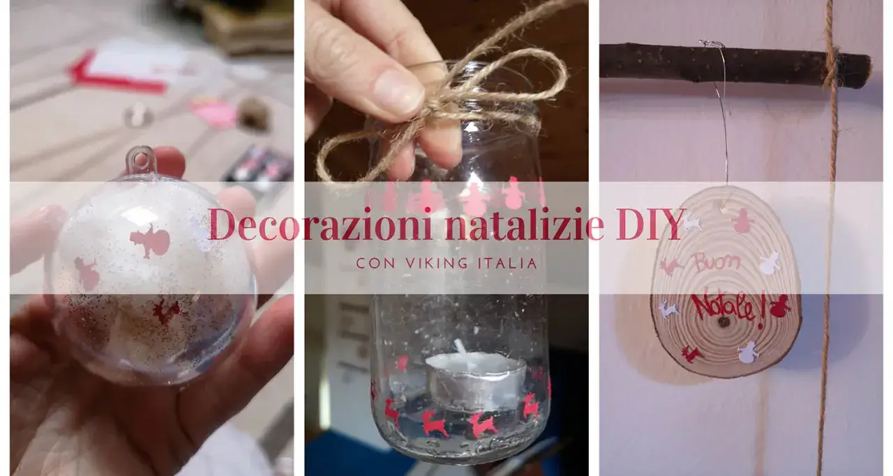 Idee per natale fai da te: pallina trasparente, lanterna di vetro e decorazione in legno.